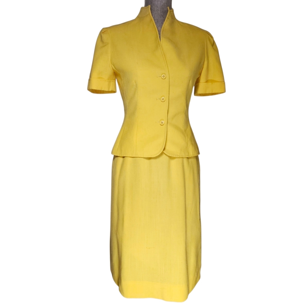 Vintage Yellow Skirt Suit Set Women's Size 4 1970s Retro Office Union Made in US